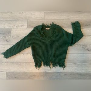 Small love tree green v-neck sweater